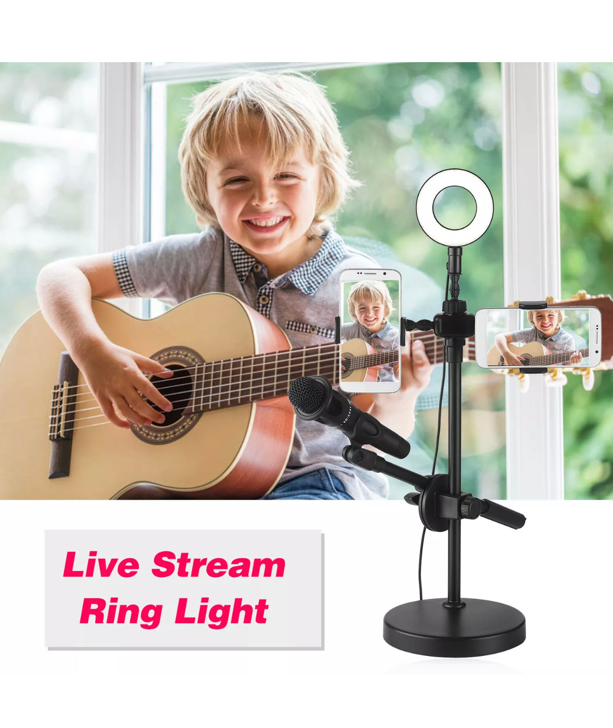 Selfie Ring Light, WITH MIC AND 2 X PHONE HOLDERS Selfie Ring Light, WITH MIC AND 2 X PHONE HOLDERS